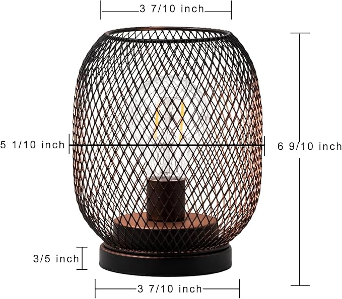 DECORKEY Set of 2 Battery Operated Lamp LED Table Lantern, Brown Metal Cage Cordless Lamps with LED Bulb，Vintage Decorative Outdoor Lantern for Weddings, Parties, Patio, Events for Indoors Shelf Decor
