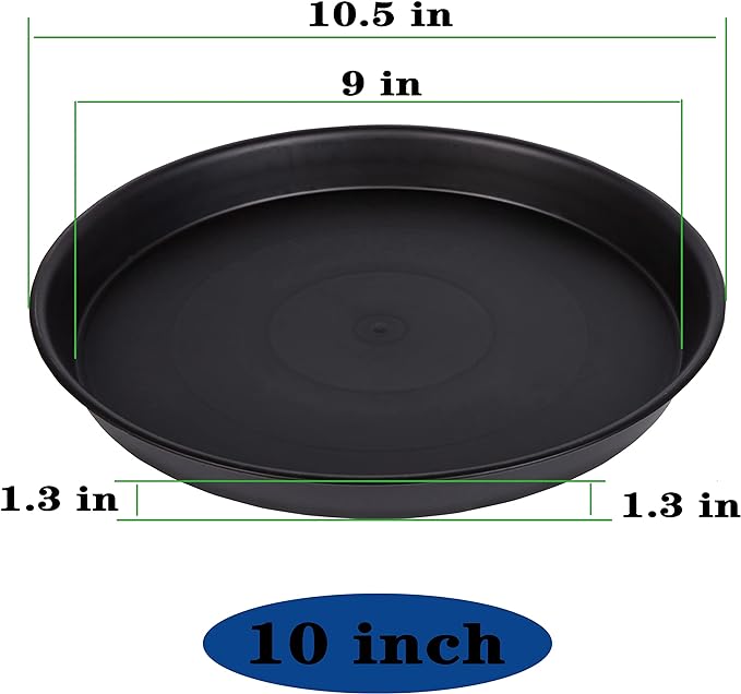 6 Pack 10 inch Plant Saucer, Heavy Duty Plastic Plant Saucers 10 inch Round, Durable Plant Tray for Pots, Flower Saucers for Indoors, Plant Pot Saucers, Trays for Planter 8"/9"/10" (Black)