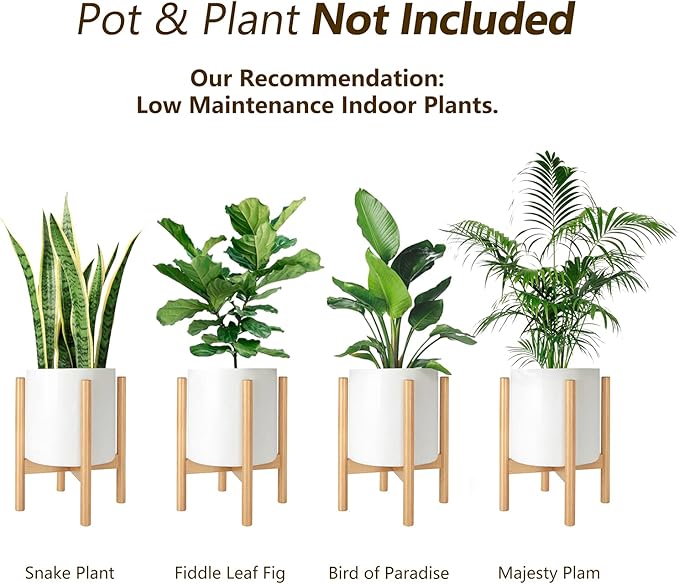 Mkono Plant Stand Mid Century Wood Flower Pot Holder (Plant Pot NOT Included) Modern Potted Stand Indoor Display Rack Rustic Decor, Up to 12 Inch Planter, Natural