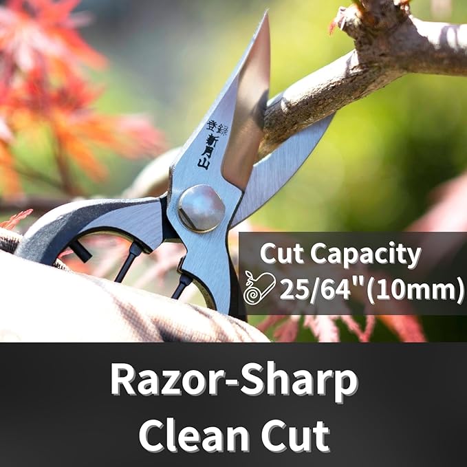 Japanese Pruning Shears for Gardening 7”, Professional All Purpose Bypass Pruners, Hand Forged Japanese Carbon Steel Blade, Spring Loaded Handle, Made in Japan