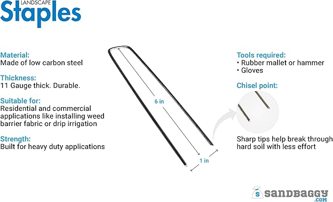 Sandbaggy 200-Pack 6 inch Landscape Staples - Great for Securing Landscape Fabric, Ground Cover or Drip Irrigation Tubing - Trusted by Farmers & Contractors Across USA