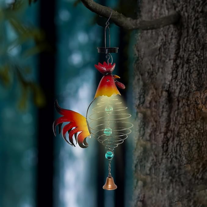 Solar Garden Decor for Outside, Solar Lanterns Outdoor Waterproof, Chicken Lamp Hanging Light for Porch Decoration, Yard Art, Unique Wind Chimes Gift for Women Mom Grandma