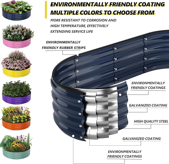 Galvanized Metal Planter Round Raised Garden Bed Kit for Gardening Outdoor，2x2x1ft Planter Grow Garden Box Raised Flower Bed，Round Galvanized Planter Outdoor Metal Fire Pit Ring