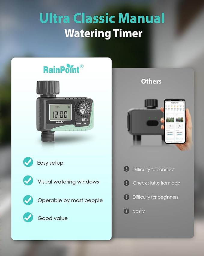 RAINPOINT Sprinkler Timer Outdoor, Water Timer for Garden Hose Faucet Timer, Programmable Watering Irrigation Timer with Rain Delay/Manual, V2, 2024 Release(Plastic)