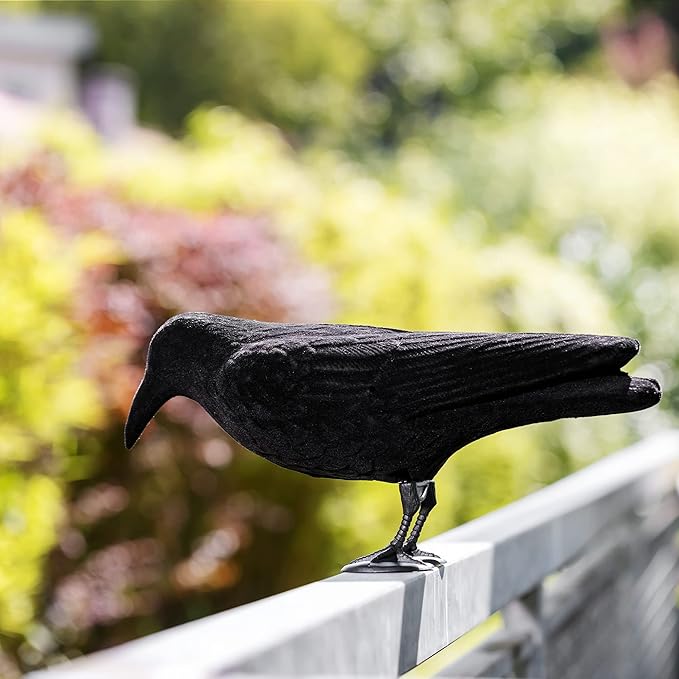 Navaris Crow Statues (Pack of 2) - Fake Black Crow Figure - Crows Bird Figures to Stand or Hang as Halloween Birds Decoration - Yard, Garden, Deck, Patio