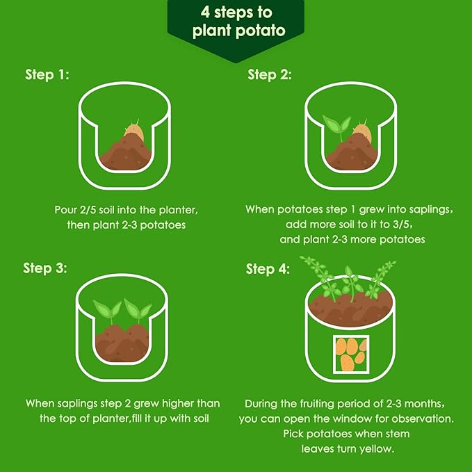 Delxo 10Pack 10 Gallon Potato Grow Bags,Grow Bags for Vegetable with Window, Double Layer Premium Breathable Nonwoven Cloth for Potato/Plant Container/Aeration Fabric Pots with Handles in Green