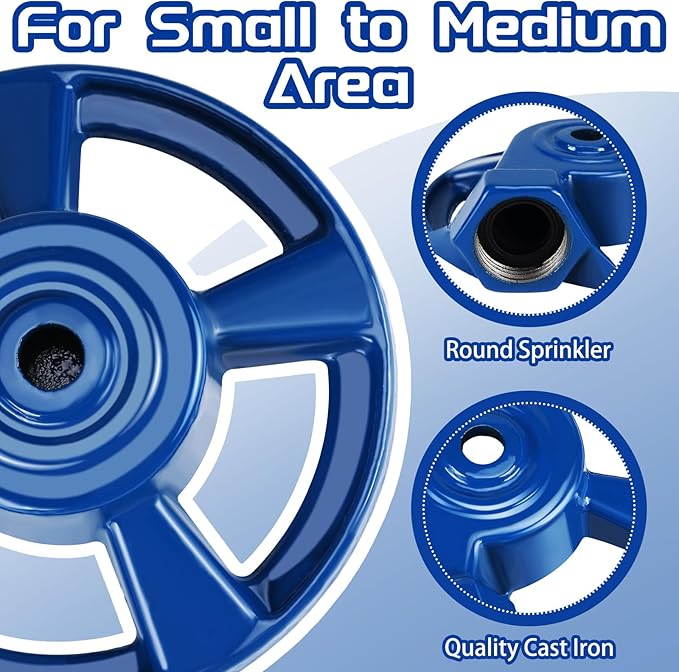 Domensi 2 Pack Cast Iron Circular Spot Sprinkler Reliable Metal Sprinkler American Threaded Joints Water Sprinkler for Lawn Garden Yard Irrigation System, Blue
