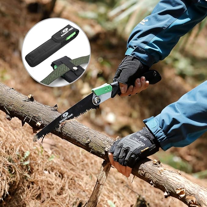 MOSSY OAK 3 in 1 Folding Saw, Pruning Hand Saw with Wood, Metal and PVC Blade, Camping Saw for Backpacking, Hunting and Bushcraft, Pouch Included