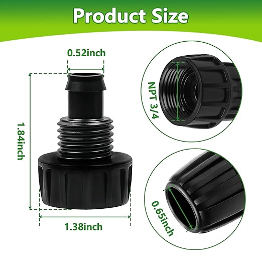 8 Pcs 3/4 in. Female Pipe Thread to 1/2 in. Drip Tubing Adapter, 3/4 Inch Faucet PVC Adapter Connect 3/4" FHT Faucet for 1/2" Drip Line, 3/4" to 1/2" Drip Irrigation Faucet Hose Adapter