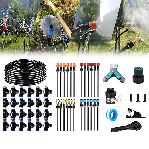 New Quick Connector Drip Irrigation Kits,Automatic Irrigation System with Replaceable Bending Dropper,Four Types of Adjustable Nozzles for Watering System for Garden Plants. (4 Kinds of nozzles)