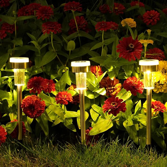 TWINSLUXES 16 Pack Solar Pathway Lights Outdoor Dual Light Source LED Solar Waterproof Pathway Lights for Garden Patio and Walkway Decoration Warm White.