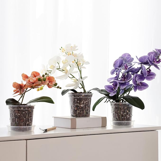 TRUEDAYS Orchid Pot - 9 Pack 4/5/6 Inch Clear Plastic Orchid Plant Pots with Drainage Holes for Indoor Outdoor Live Plants for Repotting