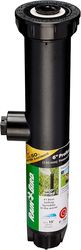 Rain Bird 1806APPRS Pressure Regulating (PRS) Professional Pop-Up Sprinkler, Adjustable 0° - 360° Pattern, 8' - 15' Spray Distance, 6" Pop-up Height, Black