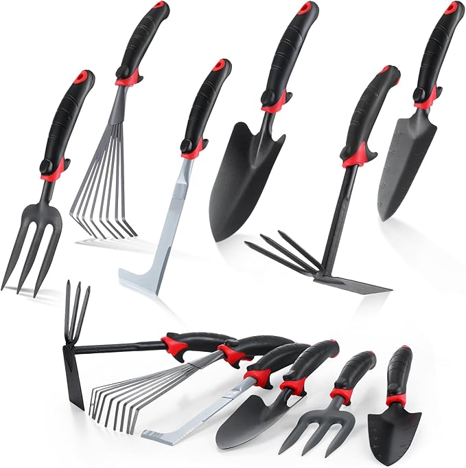 WILLBOND 12 Pcs Stainless Steel Garden Tool Set Heavy Duty Outdoor Gardening Hand Tools with Non Slip Rubber Grip Ideal Garden Kit Gifts for Men and Women
