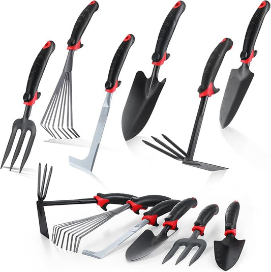 WILLBOND 12 Pcs Stainless Steel Garden Tool Set Heavy Duty Outdoor Gardening Hand Tools with Non Slip Rubber Grip Ideal Garden Kit Gifts for Men and Women