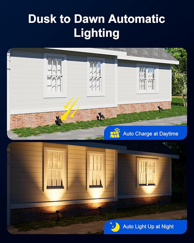 Solar Spot Lights Outdoor Waterproof for Flag, Tree, Plant, Sign, Statue, Mailbox, Bright LED Outside Landscape Flood Spotlights for Ambient Uplighting Yard, Garden, House, Backyard, Patio, Pathway