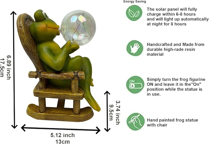 Funoasis Garden Outdoor Frog with Solar Powered Lamp Unique Gifts for Mom Outside Decor for Lawn Balcony Home Ornaments