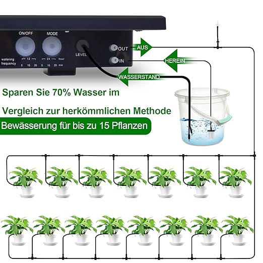 Solar Irrigation System, Plant Watering Devices Solar Powered Automatic DIY 50-Inch Watering System, A Garden Watering System with 6 Timing Modes for Outdoor Gardens, Vegetables, Greenhouses