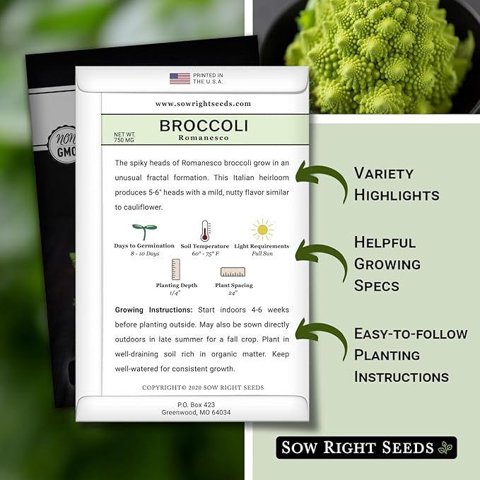 Sow Right Seeds - Romanesco Broccoli Seeds for Planting - Non-GMO Heirloom Packet with Instructions to Plant an Outdoor Home Vegetable Garden - Great for Salads - Abundant Harvest - Cold Hardy (2)
