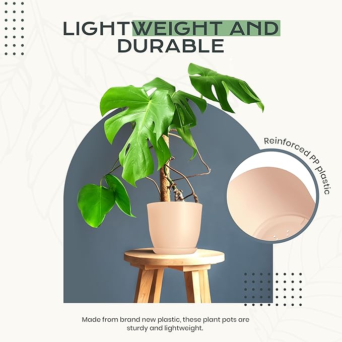 Utopia Home - Plant Pots Indoor with Drainage - 7/6.6/6/5.3/4.8 Inches Home Decor Flower Pots for Indoor Planter - Plastic Planters for Indoor Plants, Cactus, Succulents Pot (Pink, Pack of 10)