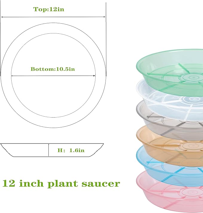 2 Pack Plant Saucer Drip Tray 12 inch, Heavy Sturdy Plastic Planter Flower Pot Saucers for Indoor Outdoor Garden, Plant Water Drip Trays for pots (12" 2Pack, Clear)