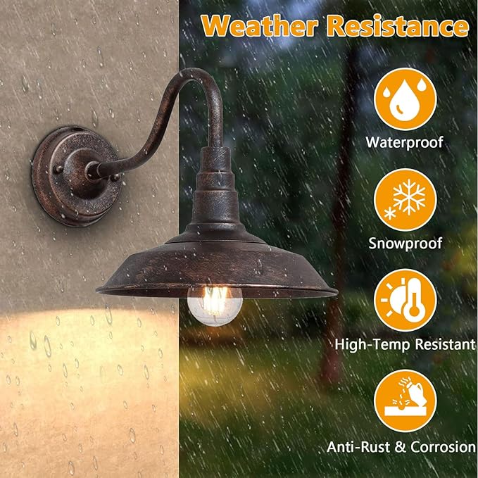Outdoor Wall Light, 9.8" Iron Art Gooseneck Wall Lanterns, E26 Retro Barn Lights, Indoor and Outdoor Wall Mounted Lighting Waterproof Wall Sconce Light, for Porch, Garage