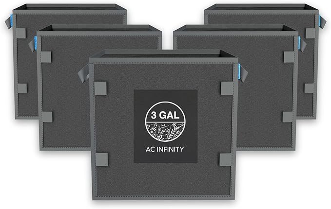 AC Infinity Square Heavy Duty Fabric Pots, 3 Gallon Aeration Reusable Grow Bags 5-Pack with 500G Thick Nonwoven Fabric and Plant Stake Loops, for Garden Growing Fruits, Vegetables, and Flowers