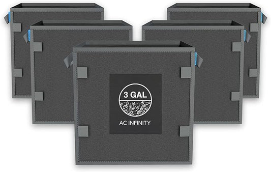 AC Infinity Square Heavy Duty Fabric Pots, 3 Gallon Aeration Reusable Grow Bags 5-Pack with 500G Thick Nonwoven Fabric and Plant Stake Loops, for Garden Growing Fruits, Vegetables, and Flowers