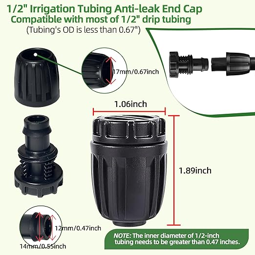 10 Pack 1/2 Inch Drip Irrigation Fittings End Caps for 1/2 Inch Drip Irrigation Tubing (0.52" ID x 0.60"-0.63" OD), Anti-Drop 1/2'' Drip Line Barbed Locked End Plugs Nuts Connectors