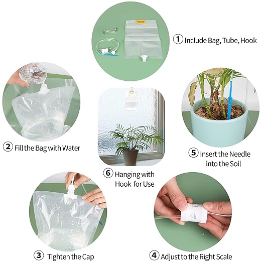 4Pcs Self Watering System for Plants while Away on Vacation, Plant IV Water Bag, Indoor Plant Watering System Device, 30 Days Automatic Plant Waterer Drip Irrigation Kit for Potted Plants