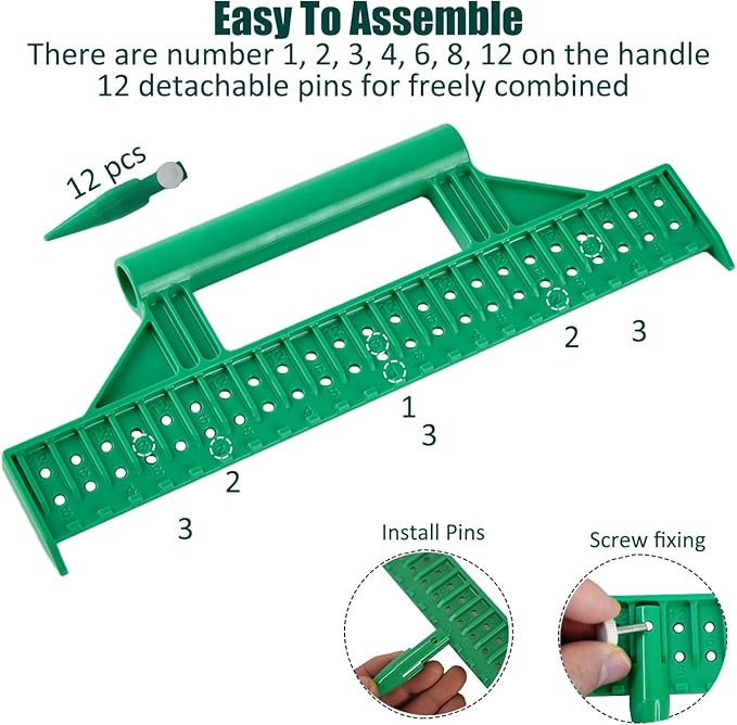Seed Dibber, Multifunctional Seed Spacer Tool, Seed-in Soil Digger Garden Spacer aid for Planting Seeds Laying Out ideally Spaced Rows (Green)