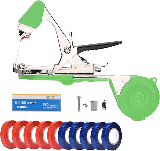 Plant Tying Machine Tape Tool for Tomatoes Peppers Grapes Cucumbers and Vining Vegetables Quickly and Easily Tie, Great for Gardeners Farmers, with Tapes, Spare Parts, Staples - Green