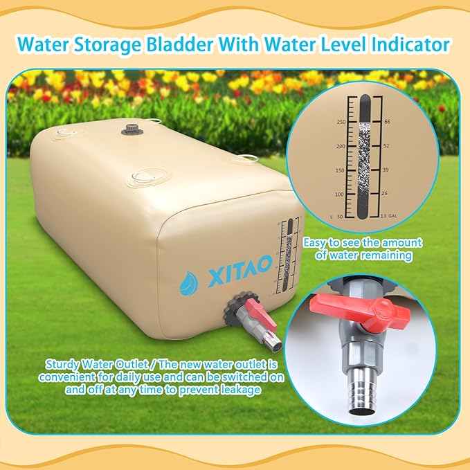 XITAO 29Gal/110L Water Storage Bladder w/Water Level Indicator, Large Capacity Foldable Water Storage Containers, Portable Emergency Water Tank Water Bag for RVs, Fire Prevention, Irrigation