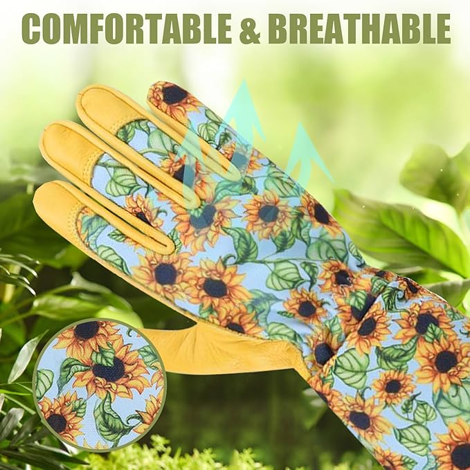 Womens Gardening Weeding Working Gloves, Leather Garden Glove for Women Thorn Proof No Stab for Digging, Planting,Pruning