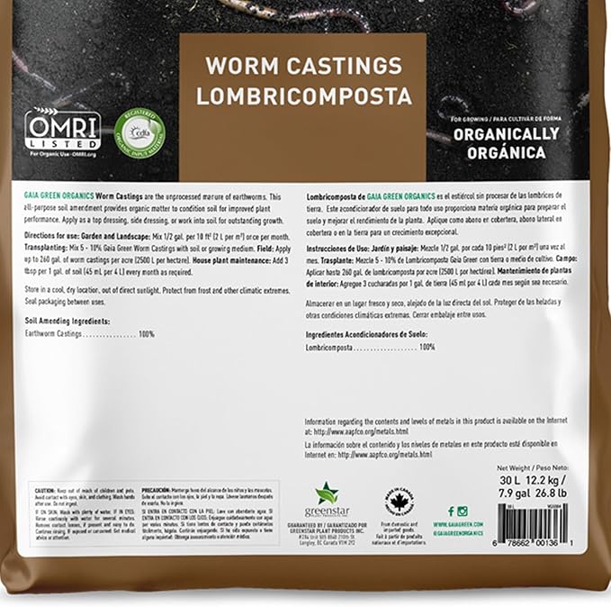 GAIA GREEN 30 Liters All-Purpose Worm Castings Powder for Improved Soil Quality, Recommended for Household Plants, Urban Gardens, Lawns & Greenhouses