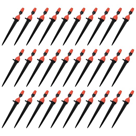 1/4" Drip Irrigation Emitters, Automatic Drip Irrigation Parts Accessories, 360 Degree Drip Sprinkler Heads Sprayer Heads for Irrigation Systems (Straight Nozzle, 30pcs)