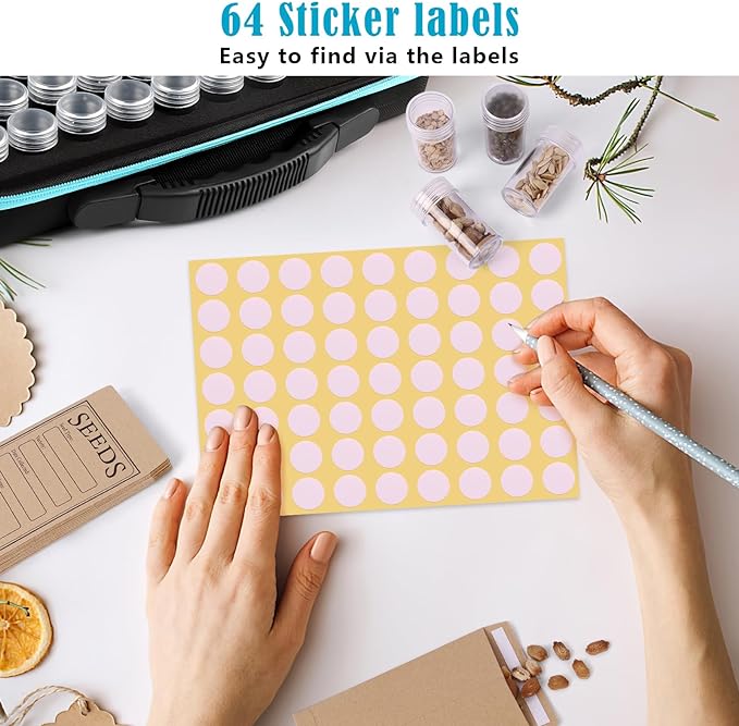 60 Slots Seed Storage Organizer with 20 Seed Envelopes, Sturdy Seed Organizer Storage Box with Zipper Bag Label Stickers(Seeds not Included), Seed Storage Container for Flower Plants Garden
