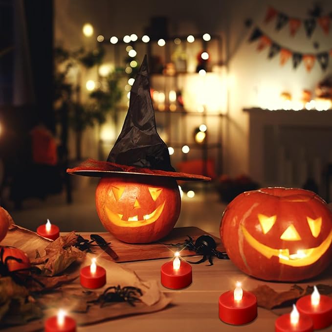 Tea Light Candles with Remote Control,50pack Flickering Flameless LED Candle,Long Lasting 400+Hours,Battery Operated with Timer for Home Decoration Seasonal &Festival Celebration Red