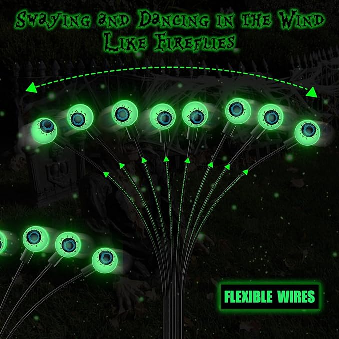 Halloween Decorations Outdoor Solar Scary Eyeball Lights, 2-Pack 16 LED Halloween Decor Solar Garden Lights, Waterproof Halloween Night Light Spooky Pathway Lights for Yard Patio Lawn Party