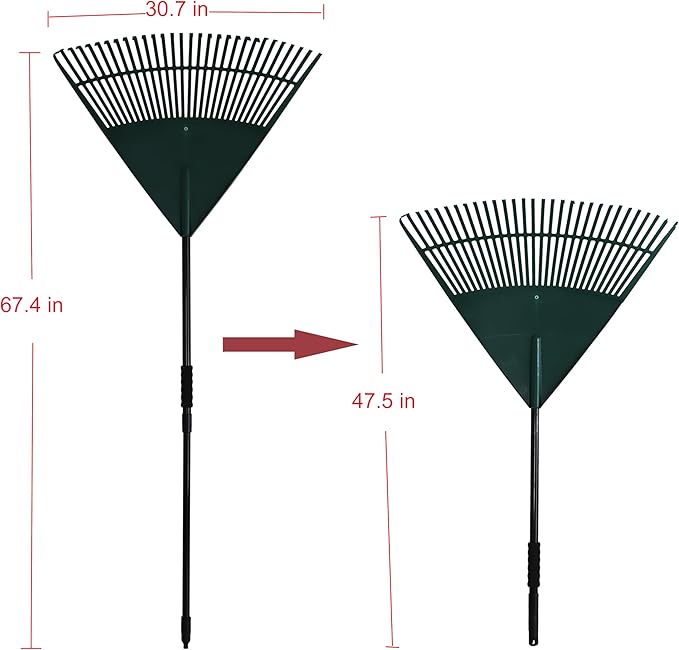 Kylin Gardening 3-Piece Rake Set - 30 Tine Poly Lawn Rake,24 Tine Steel Garden Rake,11 Tine Shrub Rake with Telescopic Steel Handle for Adult or Kids