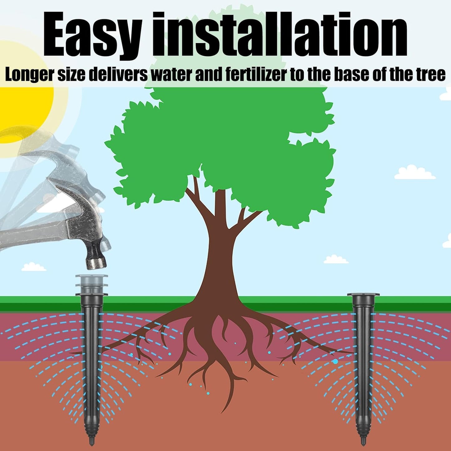 4 Pack Garden Watering Stake Large UV-Protected ABS Plastic Deep Root Irrigation Spike for Trees, Shrubs, Bushes, Shrubs, Flowers, Fruits, Vegetables, Potted Plants (14 Inch)