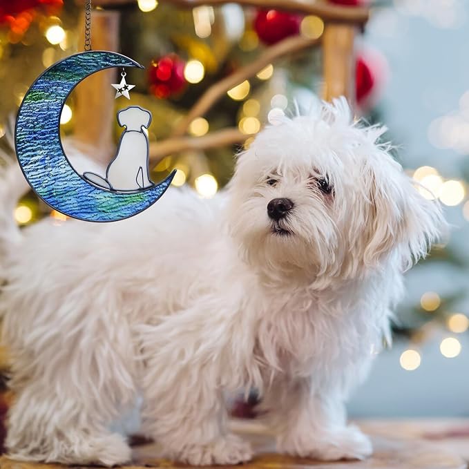 Stained Glass Dog Suncatcher Memorial Gifts for Loss of Dog,Window Hanging Decor Dog Suncatcher Sympathy Gift,Dog Ornaments Bereavement Gifts,Pet Loss Gifts,in Memory of Dog Passing Away Gifts