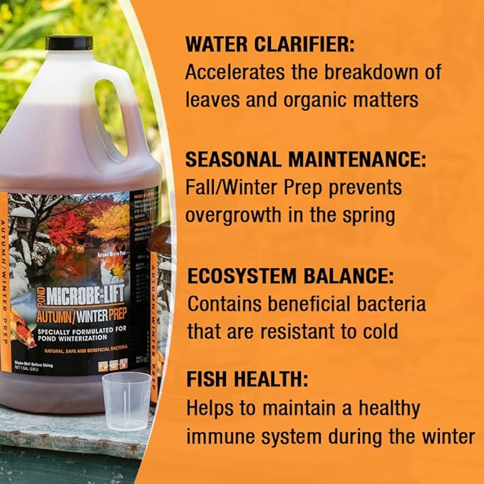 MICROBE-LIFT AUTPREP Autumn and Winter Prep Seasonal Conditioner for Ponds and Outdoor Water Gardens, OK for Live Koi Fish, Plants, and Decor, 32 Ounce Liquid and 4 2-Ounce Packets