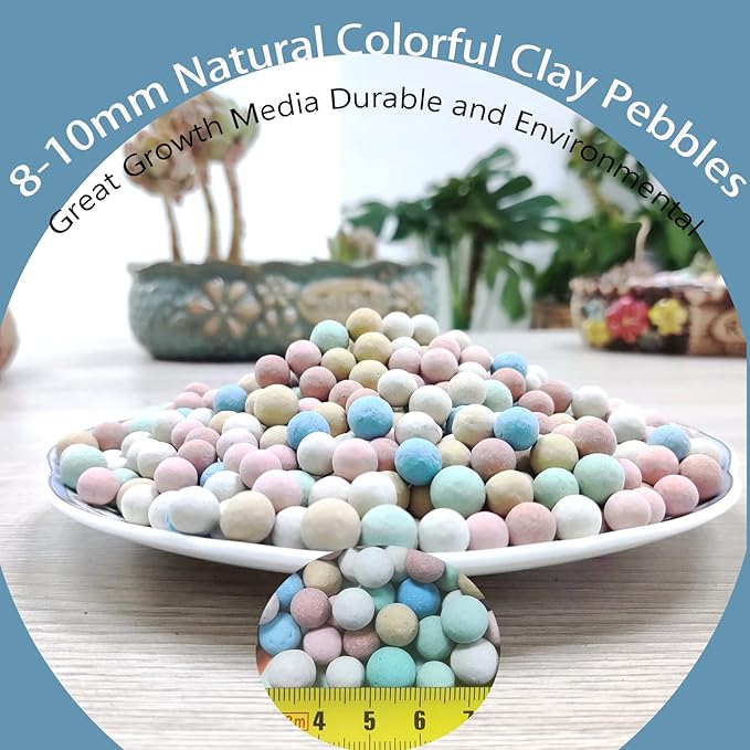 Natural Organic Colorful Leca Balls 2LBS for Plants, 8mm-10mm Ceramsite Clay Pebbles Indoor Potting Garden Soil for Orchid, Succulents, Hydroponics, Decoration, Drainage (2LBS, Colorful, 1)