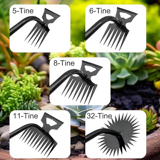 2 Pack Uprooting Weed Pulling Tools,Garden Hand Weeder Tools, Manual Multifunctional Weeders Gardening Tools for Yard and Garden(5Tines+11Tines)