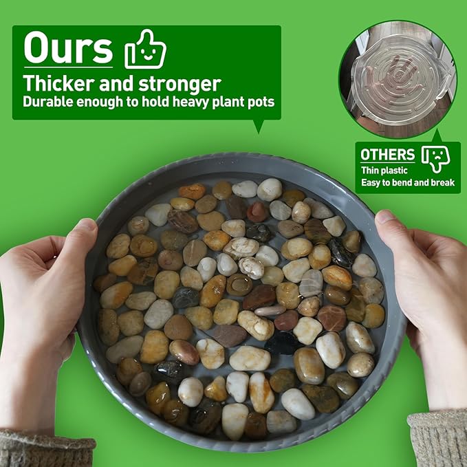 MUDEELA 2 Pack of 12 inch Plant Saucer, Durable Plastic Plant Trays for Indoors, Grey Plastic Flower Plant Pot Saucer, Made of Thicker, Stronger Plastic, with Taller Design