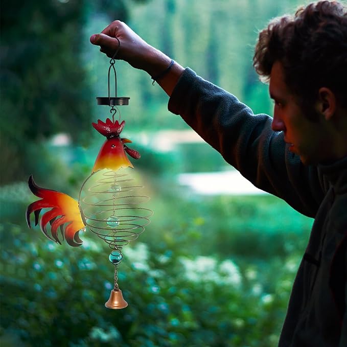Solar Garden Decor for Outside, Solar Lanterns Outdoor Waterproof, Chicken Lamp Hanging Light for Porch Decoration, Yard Art, Unique Wind Chimes Gift for Women Mom Grandma