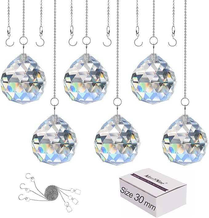 MerryNine 6 Pcs 30mm Clear Crystal Ball Prism Sun Shine Catcher Rainbow Pendants Maker, Hanging Crystals Prisms for Windows, for Feng Shui, for Gift (1.18"/30mm 6Pack)