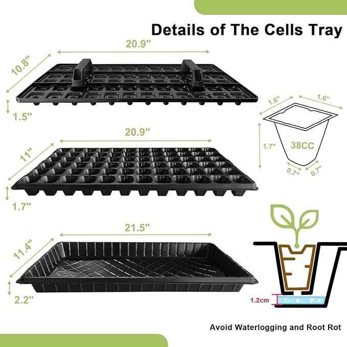 72 Cell Seed Starter Trays with Dibber – 20 Pack Reusable Seedling Trays for Germination Propagation, 72 Hole Soil Digger for Quickly Setting Out, Gift for Gardener.