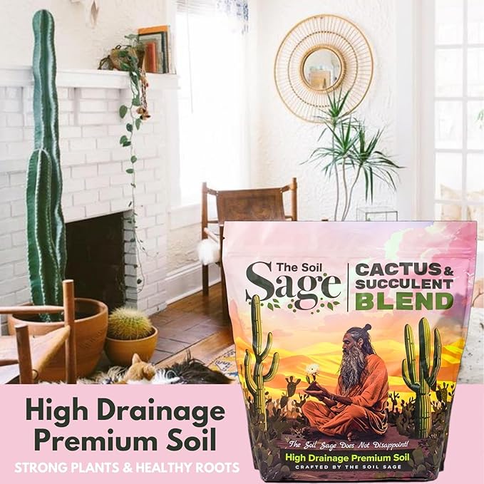 Soil Sage Cactus Soil 5Qt Premium High-Drainage Cactus & Succulent Potting Mix with Mycorrhizae Fungi - Meticulously Mixed by Hand, Ready to Use - Made in U.S.A.